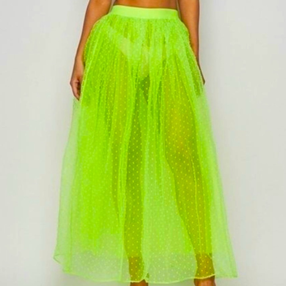 Neon swim cover up skirt w/pearls